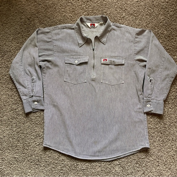 Ben Davis Other - Vintage Ben Davis Hickory Stripe Work Shirt Long Sleeve 1/2 Zip Up Sz Large USA